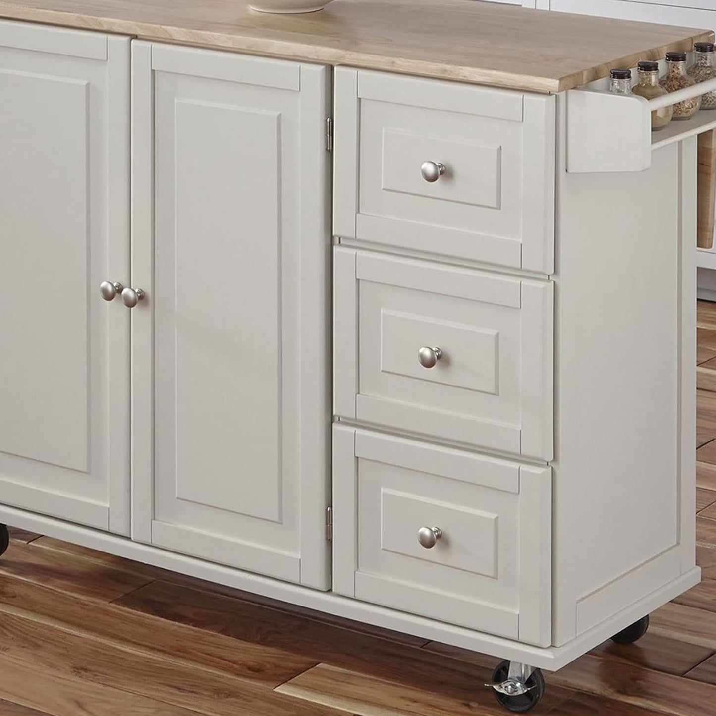 Homestyles Dolly Madison Off-White Mobile Kitchen Island Cart with Wood Drop Leaf Breakfast Bar