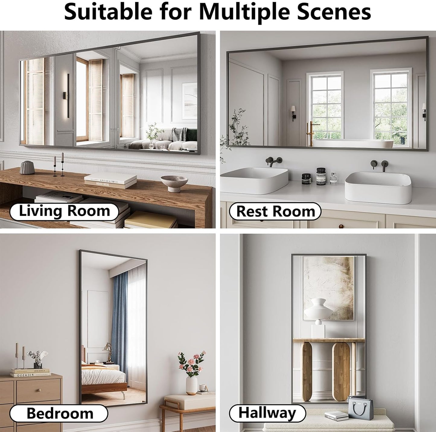 Bathroom Mirror 30x60 Black Bathroom Wall-Mounted Mirrors, Modern Vanity Mirror for Bedroom, Living Room, Aluminum Alloy Frame Allow to Hang Horizontally or Vertically
