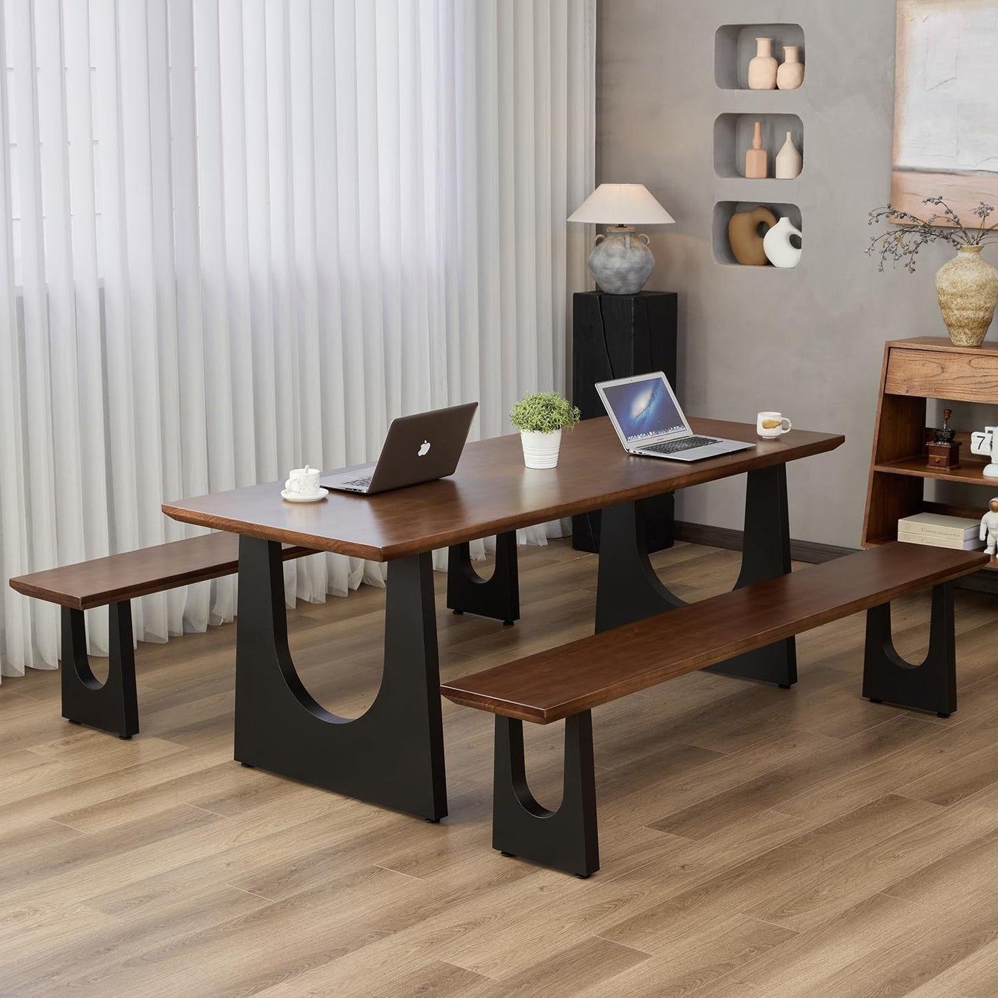 Wooden Executive Office Desk Computer Table Multi-Sized High Cost Performance Stylish Design Metal Legs Versatile Use for Office or Dining Casual Table (Walnut Color, 70.87in)