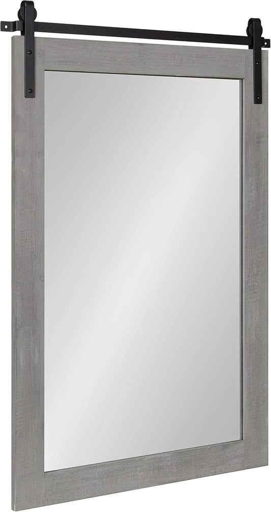 Kate and Laurel Cates Farmhouse Wall Mirror, 24 x 38, Gray, Barn Door-Inspired Rustic Mirrors for Wall
