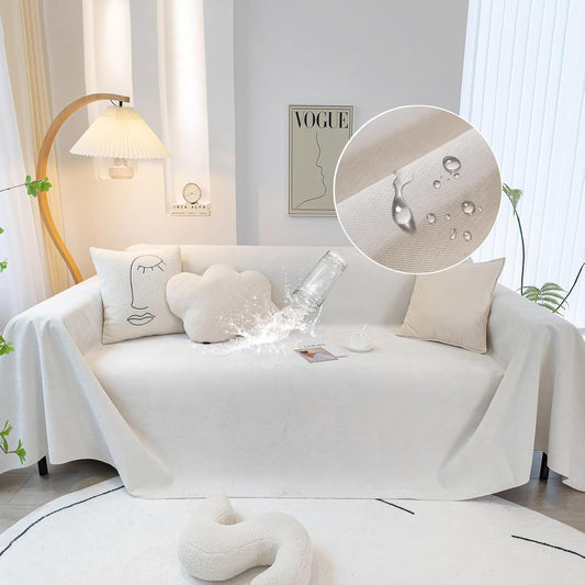 STACYPIK Thick Waterproof White Sofa Cover for Dogs, Anti-Scratch Pet Couch Cover for 3 Cushion Couch,Washable Non Slip Couch Cover for Loveseat, Multi-use L-Shaped Throw Cover for Sectional-71X150IN