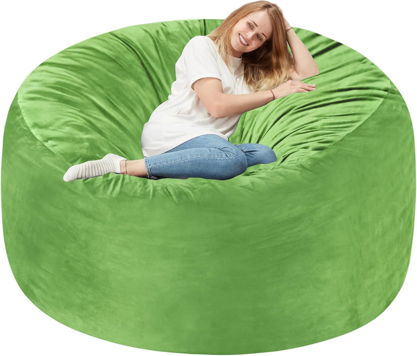 Homguava 6 FT Bean Bag Chair: 6' Bean Bags with Memory Foam Filled, Large Beanbag Chairs Soft Sofa with Dutch Velvet Cover-Lime