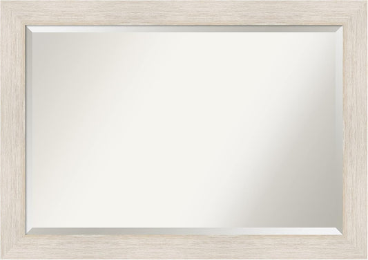 Amanti Art White Bathroom Mirror for Over Sink, 29x41 Hardwood White Wash Rectangle Vanity Mirror, Large Rustic Farmhouse Wood Frame, Hangs Horizonally and Vertically, Bathroom Wall Decor, Beveled
