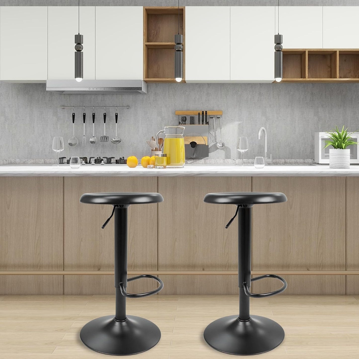 CAROLMADE Bar Stools Set of 2, Adjustable Metal Bar stools Swivel Counter Height Stool Backless Barstools for Kitchen Island Pub, Black