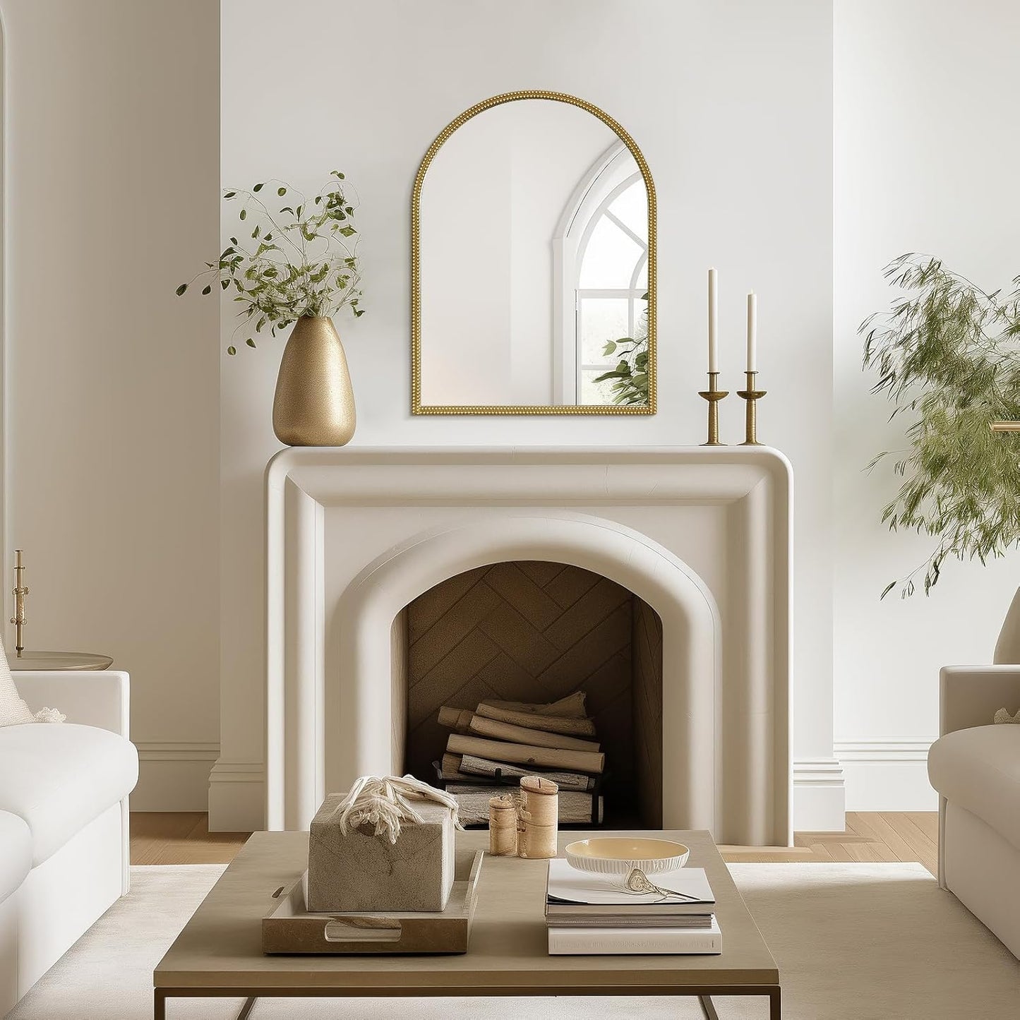 WallBeyond Gold Vintage Mirror for Vanity 24x32 Inch, Gold Antique Mirror with Ornate Beaded Frame for Bathroom, Living Room, Fireplace, Entryway