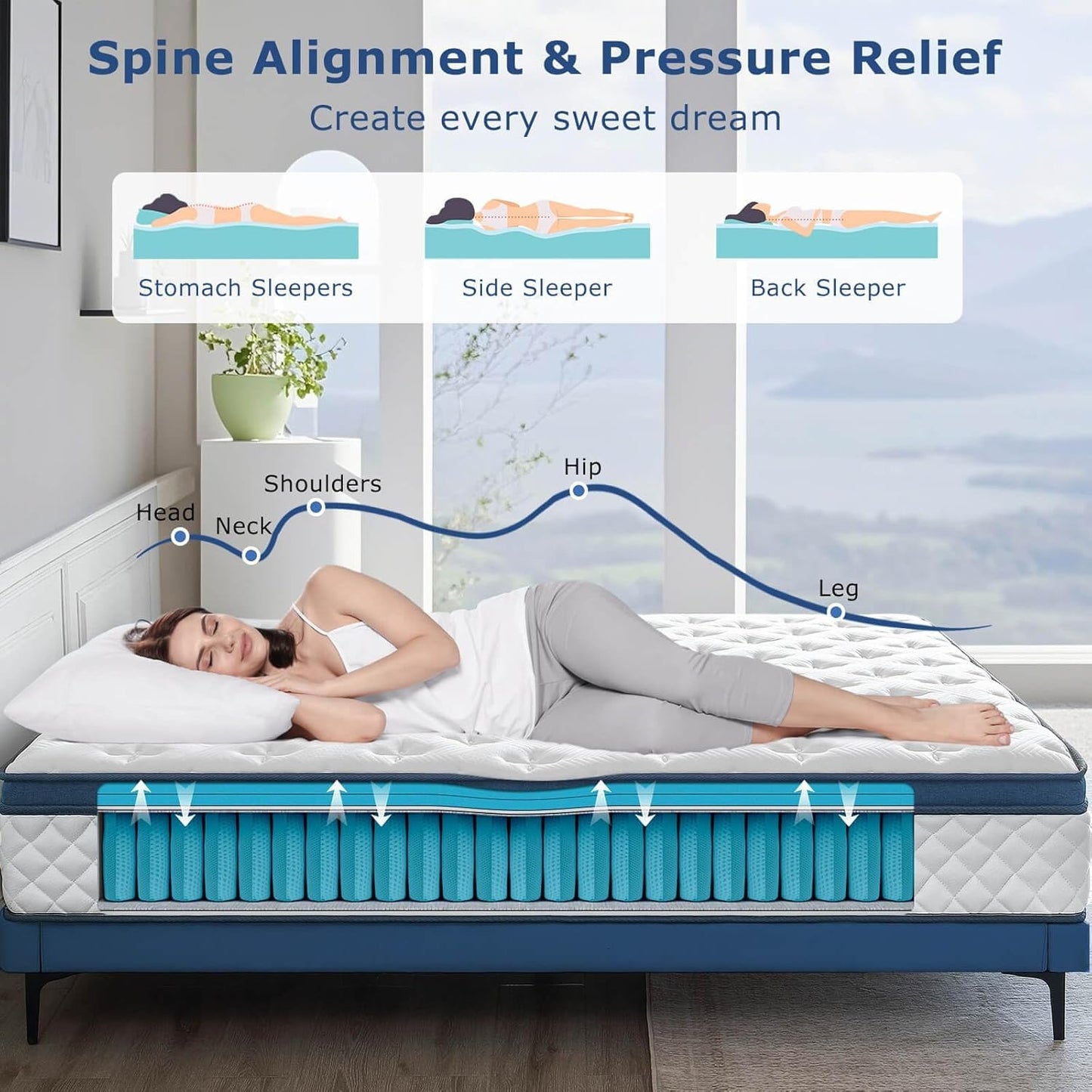 Queen Mattress 10 Inch Medium Firm,Hybrid Queen size Bed Mattress, Memory Foam Mattresses in a Box for Pressure Relief, Individual Pocket Spring-Motion Isolation with Edge Support, CertiPUR-US