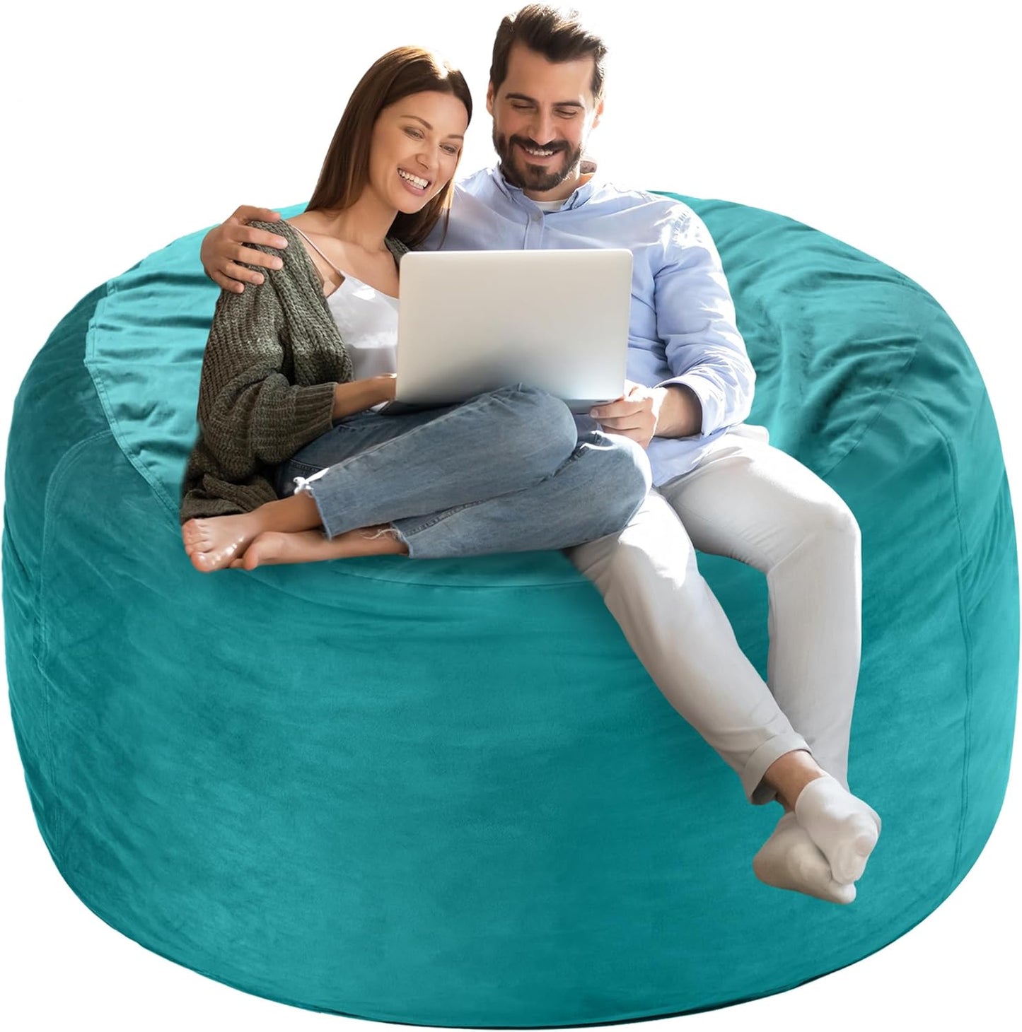 Homguava 4 FT Bean Bag Chair: 4' Bean Bags with Memory Foam Filled, Large Beanbag Chairs Soft Sofa with Dutch Velvet Cover-Sea Blue
