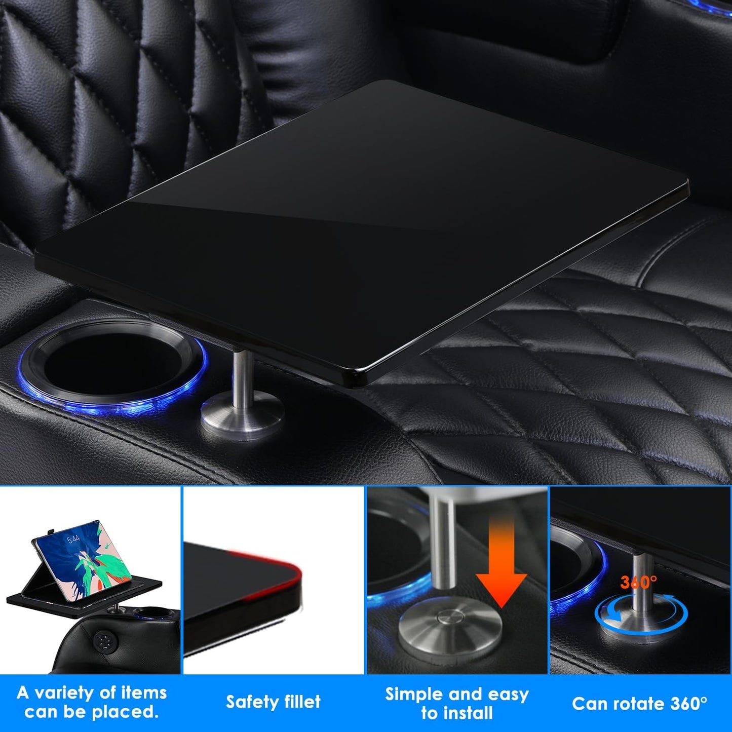 Home Theater Seating Series Swivel Tray Table for Wei lianda Home Theater Seat Bright Black