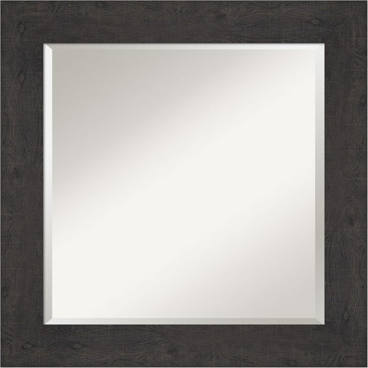 Amanti Art Brown Wall Mirror 26x26 Rustic Plank Espresso Square Bathroom Mirror for Wall Decor Living Room, Medium Country Rustic Frame, Hangs Horizonally and Vertically, Bathroom Decor, Beveled Edge