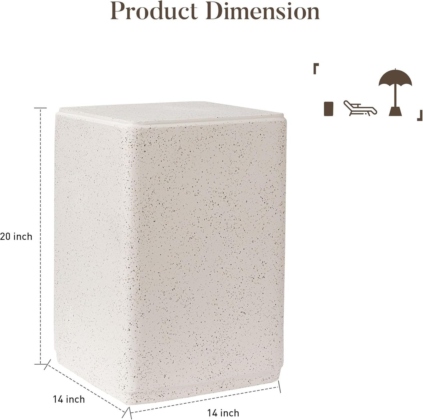 COSIEST 20" Outdoor Side Table, Weather-Resistant Square Concrete End Table for Patio,Durable Small Outside Tables Accent Stool for Garden, Porch, Deck, Balcony & Beach，Speckled White