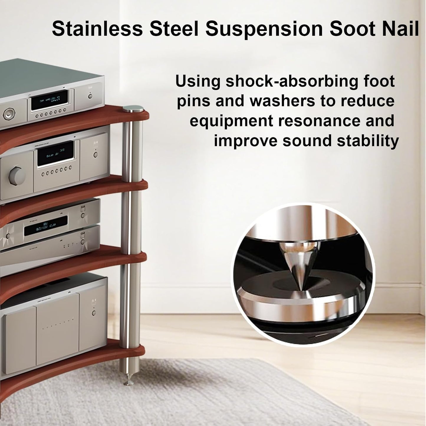 4-Tier AV Media Stand, Stereo Racks and Stands, Video Component Cabinet Audio Rack Tower for DVD Player Game Console TV Box WiFi Routert (Dark Wood, 4-Tier)