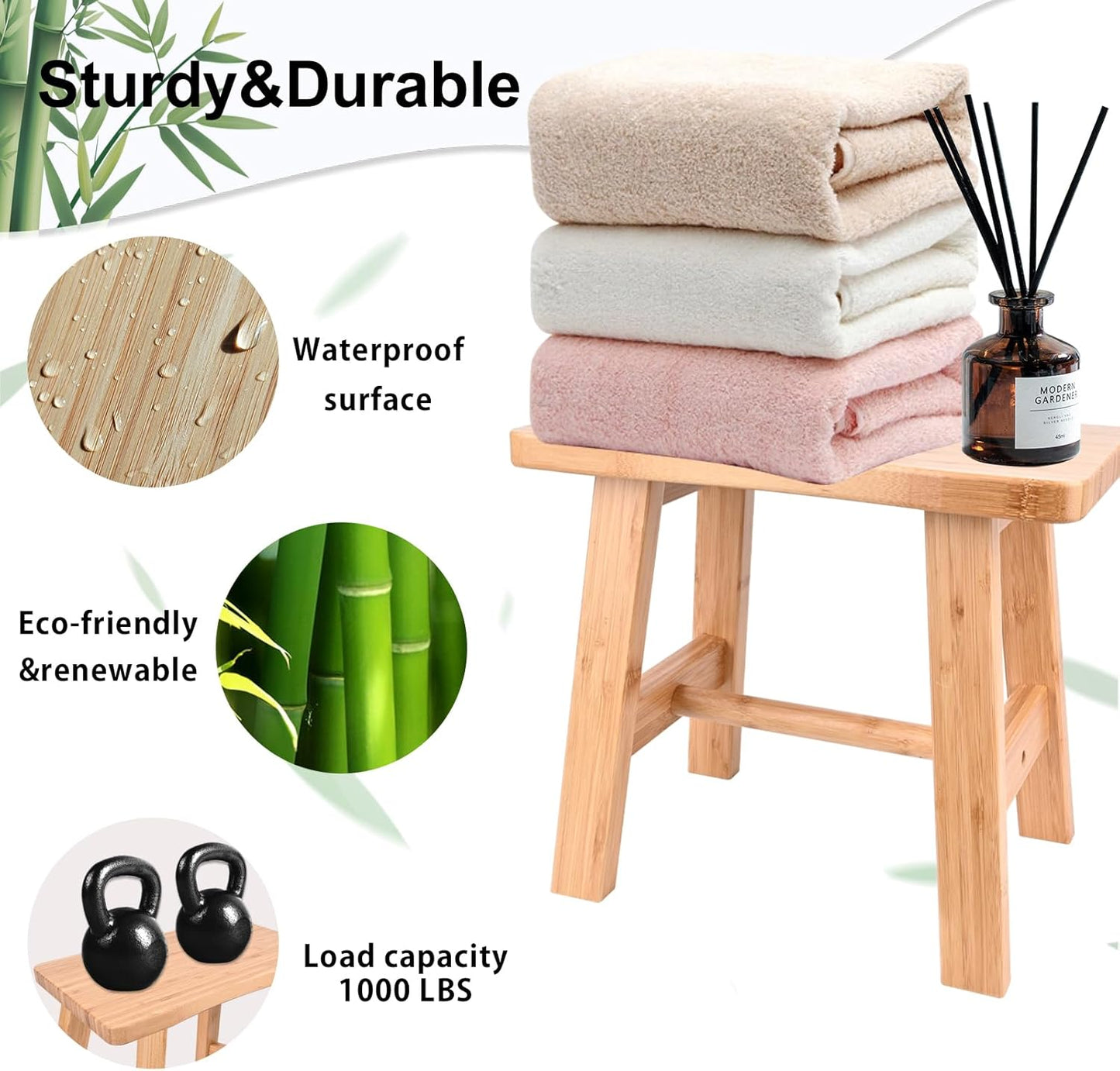 Bamboo Step Stool for Kids Adults Bathroom, 8 Inch One Step Stool You Can Sit On for Bedroom and Kitchen (Small).