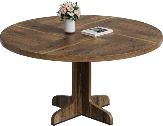 Garvee 47 Inch Round Dining Table for 4, Farmhouse Kitchen Dining Room Circle Dinner Table, Kitchen Dining Room Furniture, Brown (Table Only)