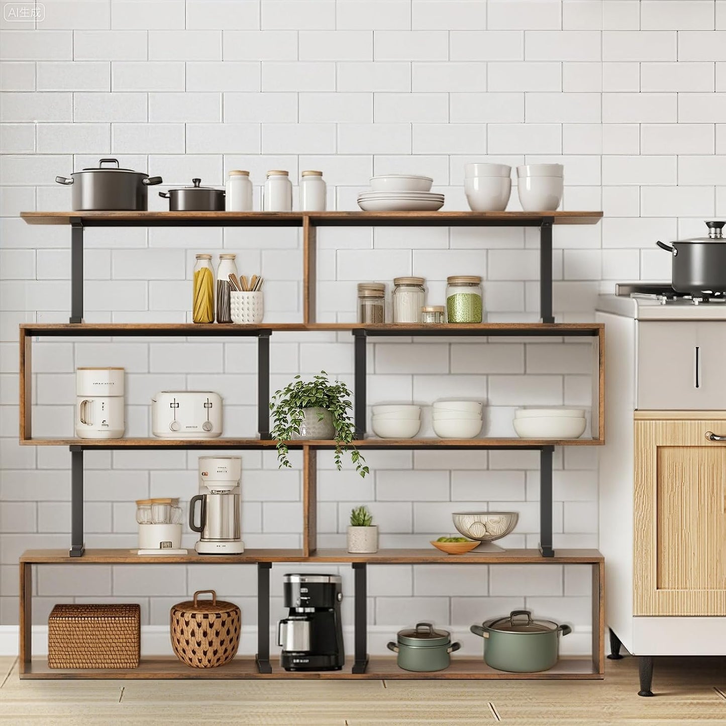 5-Tier Geometric Bookshelf, S Shaped Bookcase, 31.5" W x 58.3" H Wood Decorative Storage Shelving, Modern Freestanding Display Shelves, Tall Book Shelf Unit for Living Room Bedroom