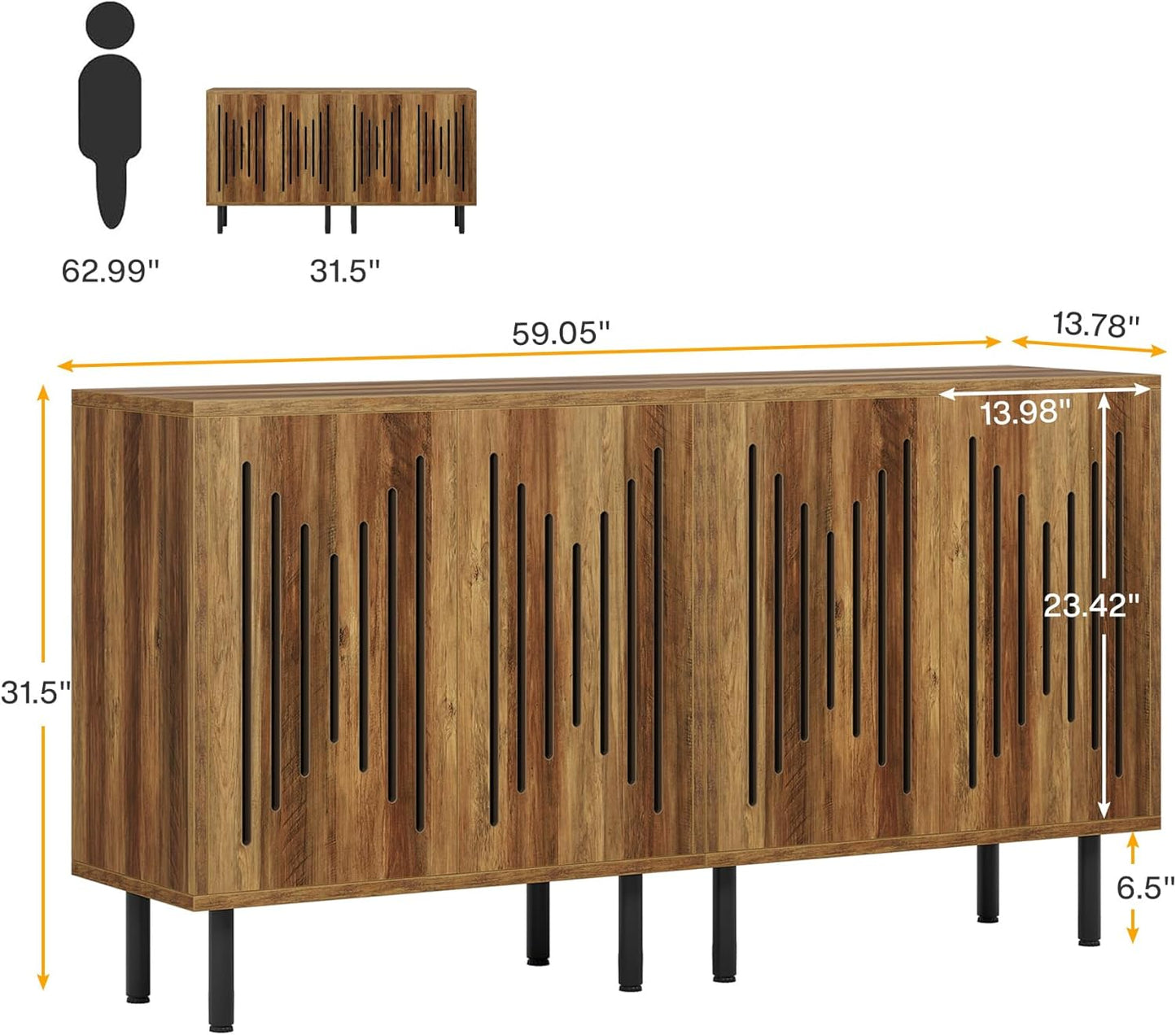 Tribesigns Set of 2 Sideboard Buffet with Storage, 59" Buffet Sideboard Cabinet with Adjustable Shelves, Accent Storage Cabinet for Living Room, Rustic Brown