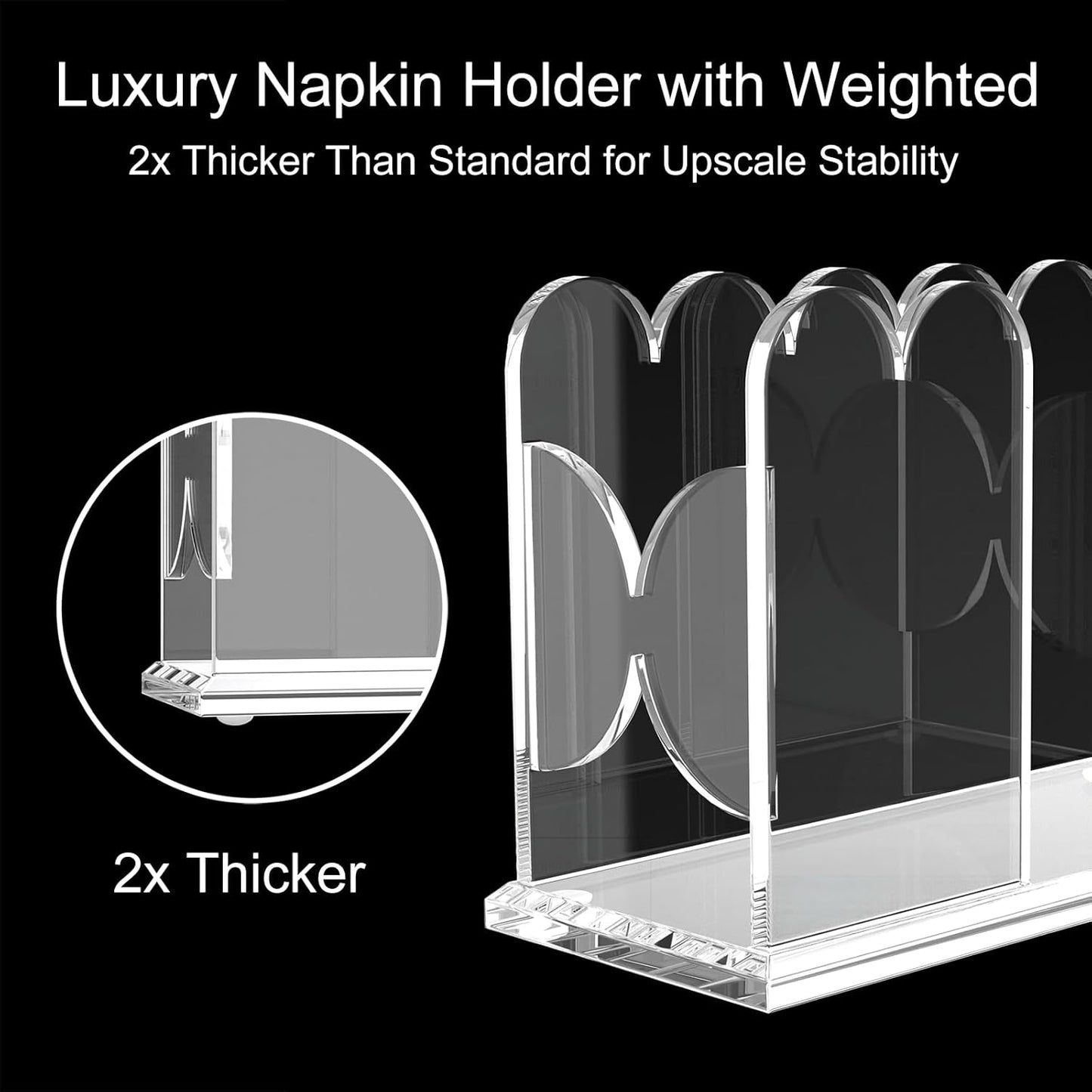 LUGUNU Acrylic Cocktail Napkin Holder-Clear Scalloped Napkin Dispenser for Bar,Bathroom, Kitchen, Dining Room–Stylish Freestanding Guest Towel Napkin Holder for Weddings, Hotels, and Home Decor