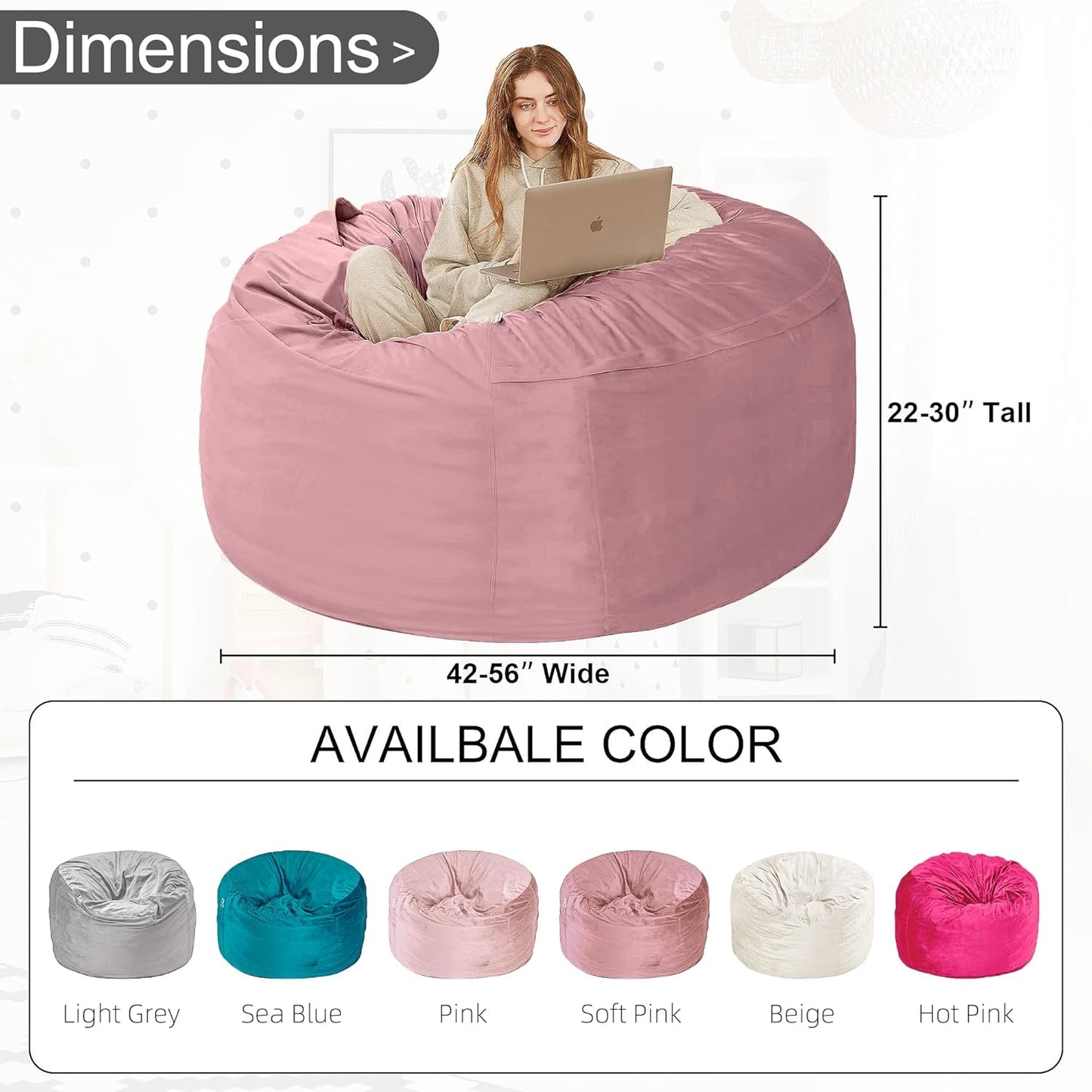 HABUTWAY Bean Bag Chair: Giant 4' Memory Foam Furniture Bean Bag Chairs for Adults with Microfiber Cover 4Ft (Soft Pink)