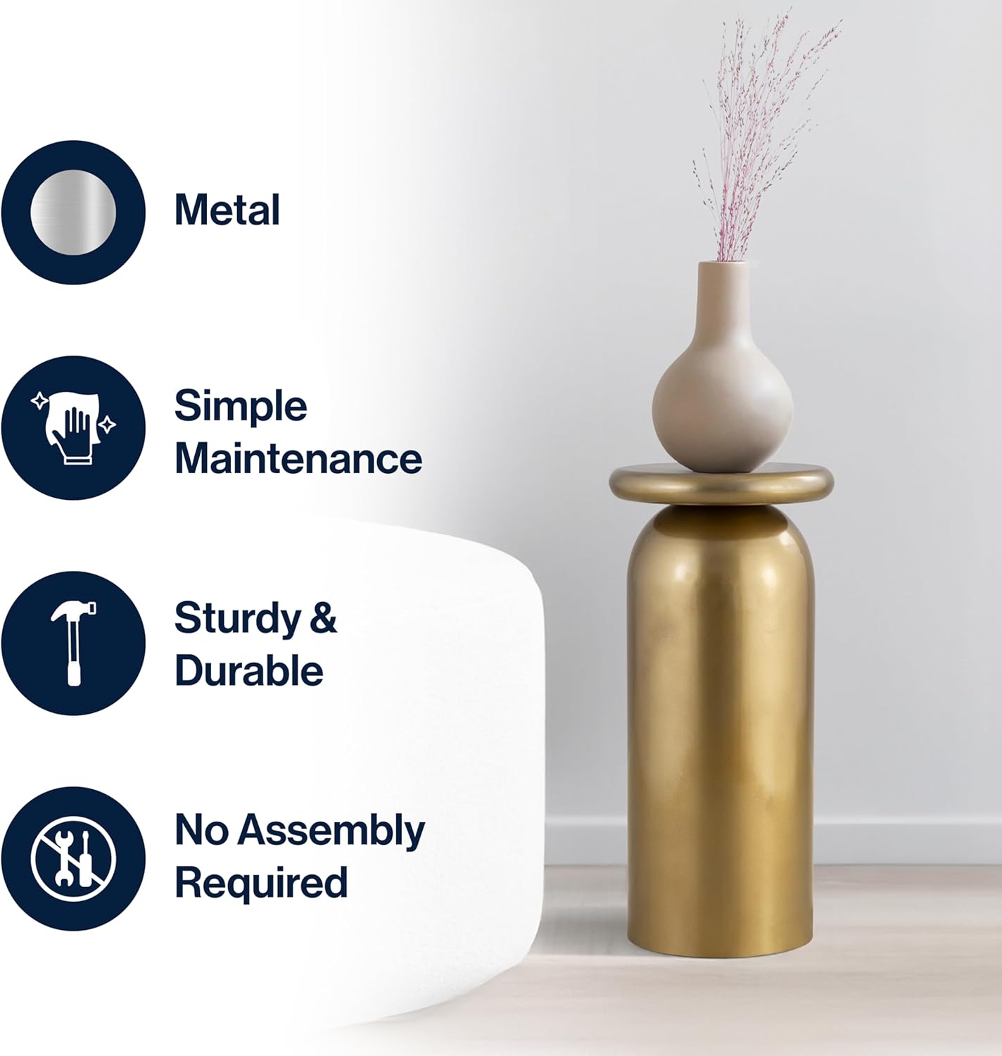 JONATHAN Y END1008B Miles 22.75" Mid-Century Modern Metal Sleek Cylinder Drink Table, Gold for Living Room, Bedroom, Office, Bathroom