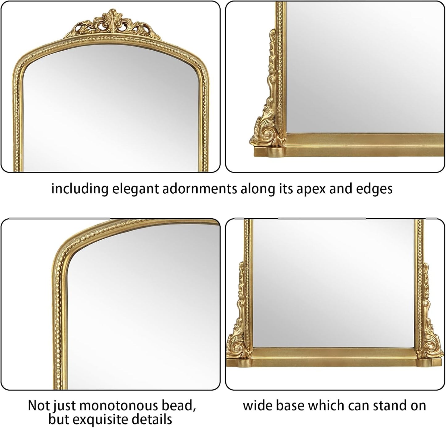 Traditional Ornate Arch Wall Mirror Vintage Fireplace Mirror Mantel Decor, Antique Gold, 36 inches x28 inches, Baroque Inspired Wall Mirror, 28 inches W x 36 inches L, 21004-GD