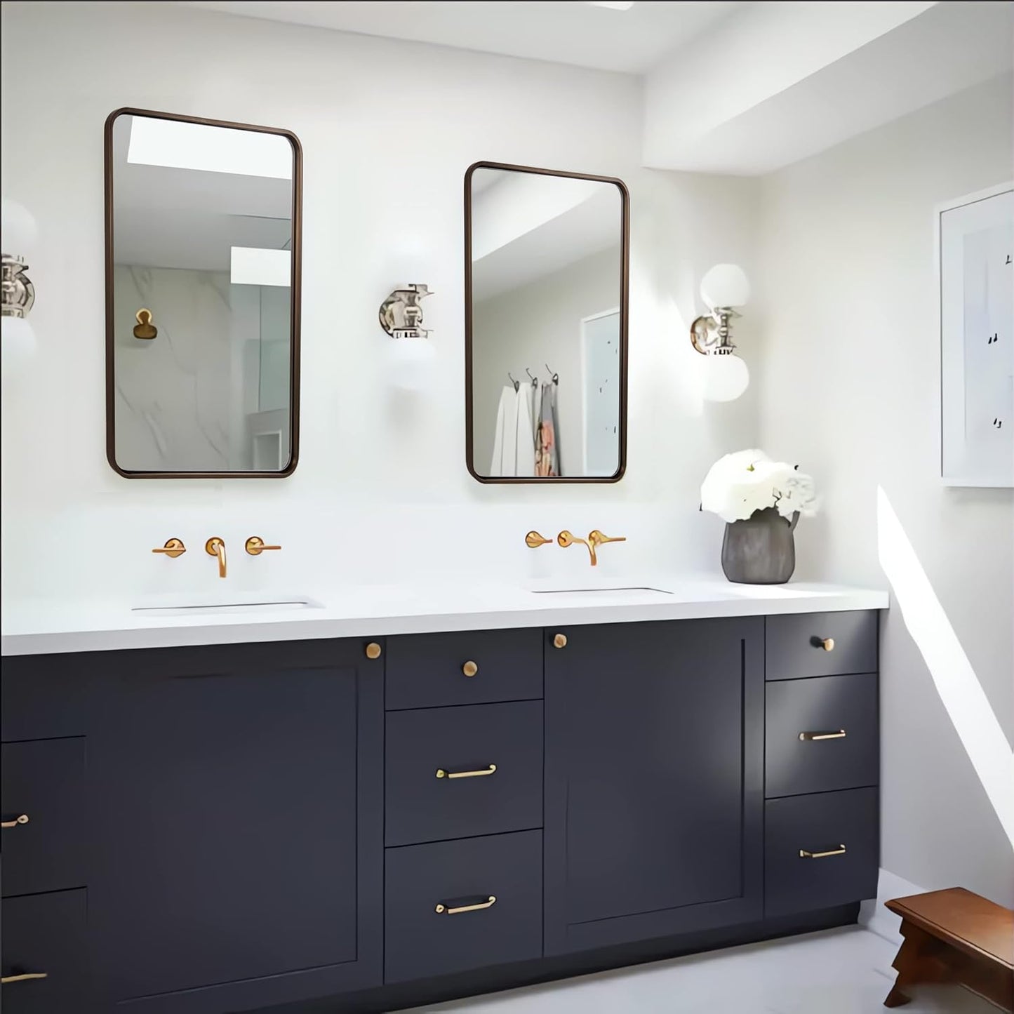 ANDY STAR Bronze Bathroom Mirror, 24x40’’ Rounded Rectangle Oil Rubbed Bronze Mirror in Premium Tube Metal Framed 1’’ Deep Wall-Mounted Mirror Horizontal/Vertical