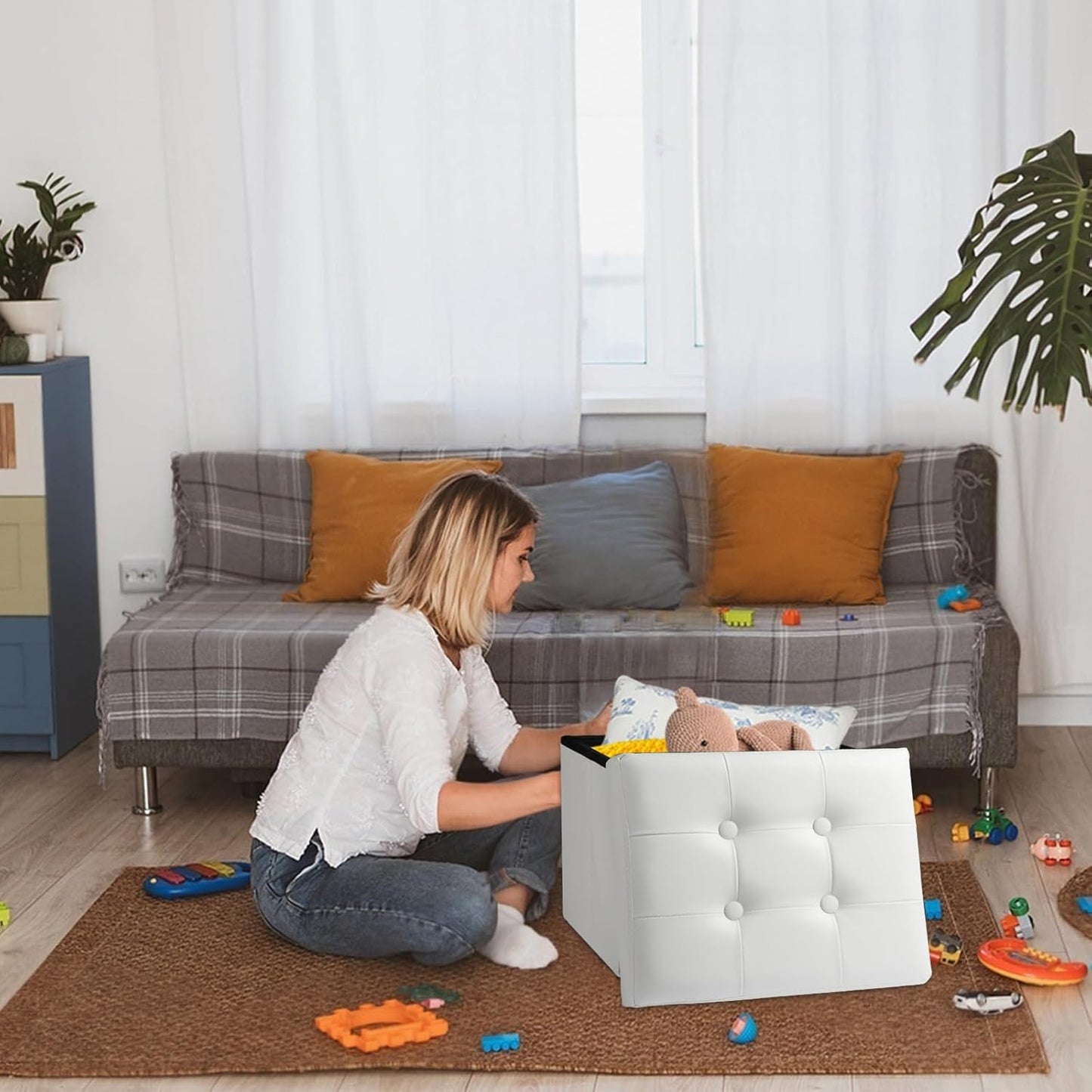 Ottoman Storage Ottoman Foot Rest Stool Foldable Bench with Storage Student Dormitory Bedroom and Entryway 17 X 13 X 13