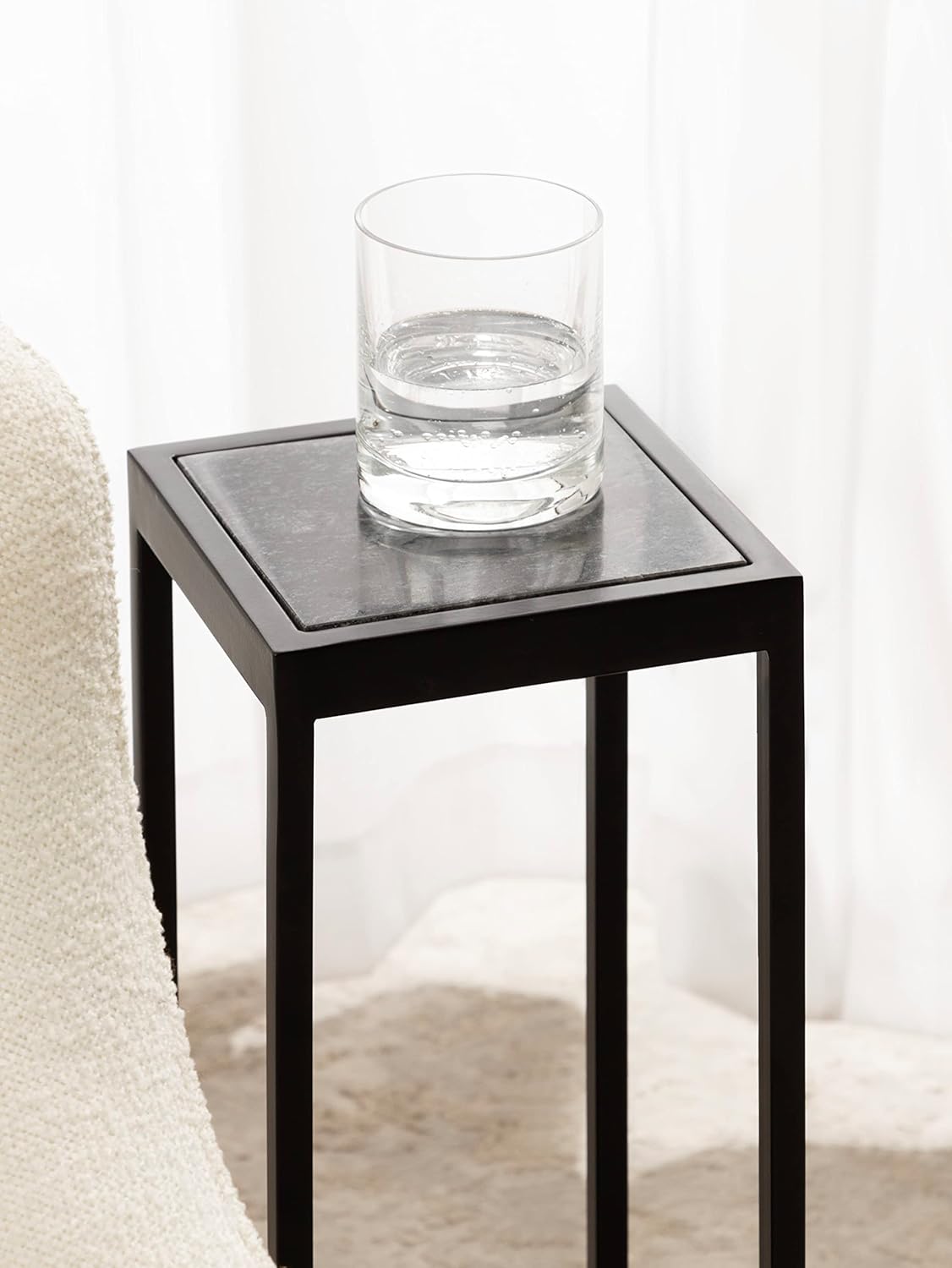 Kate and Laurel Jaspur Modern Square Drink Table, 7 x 7 x 21, Black and Black Marble, Decorative Contemporary Accent Table for Stylish Display and Storage