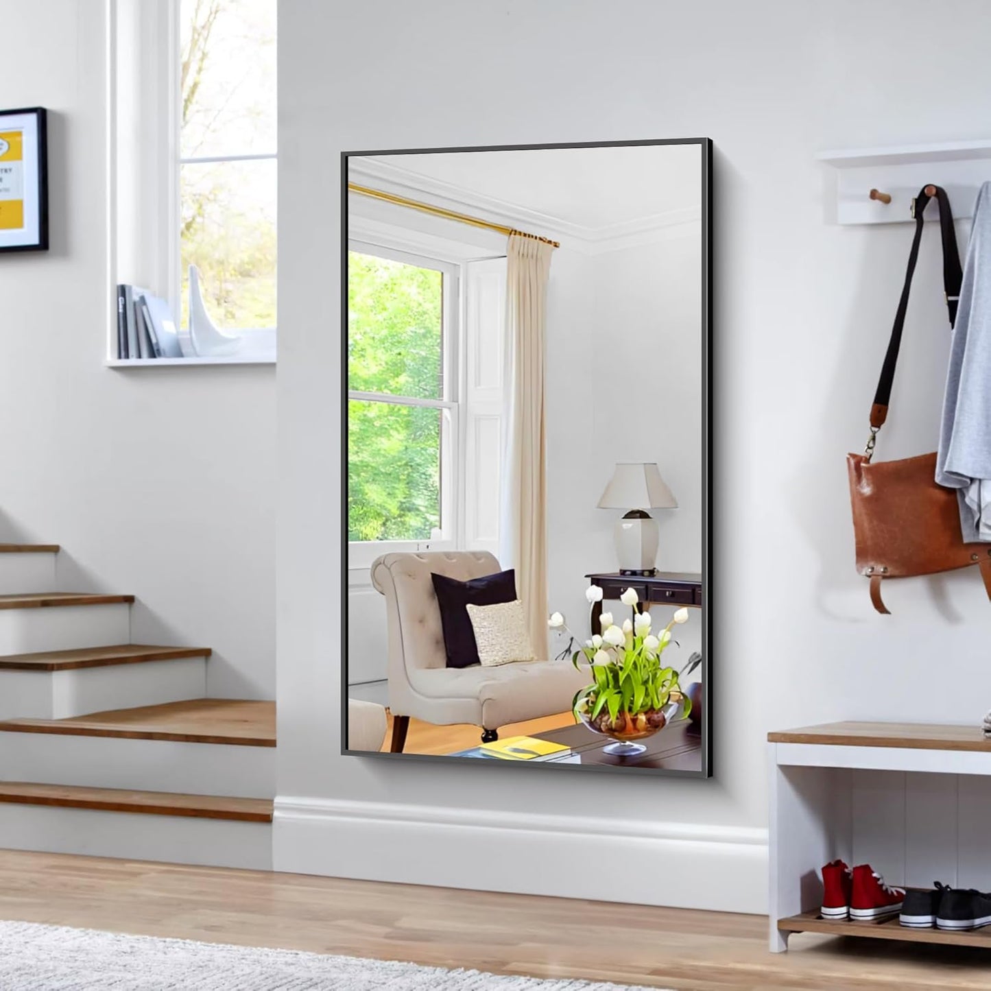 BONEWEI Bathroom Mirror,60x36 inch Large Wall Mirror for Bathroom Wall Mounted Black Rectangle Mirrors,Black Bathroom Mirror for Living Room,Farmhouse,Bedroom Entryway,Horizontal/Vertical