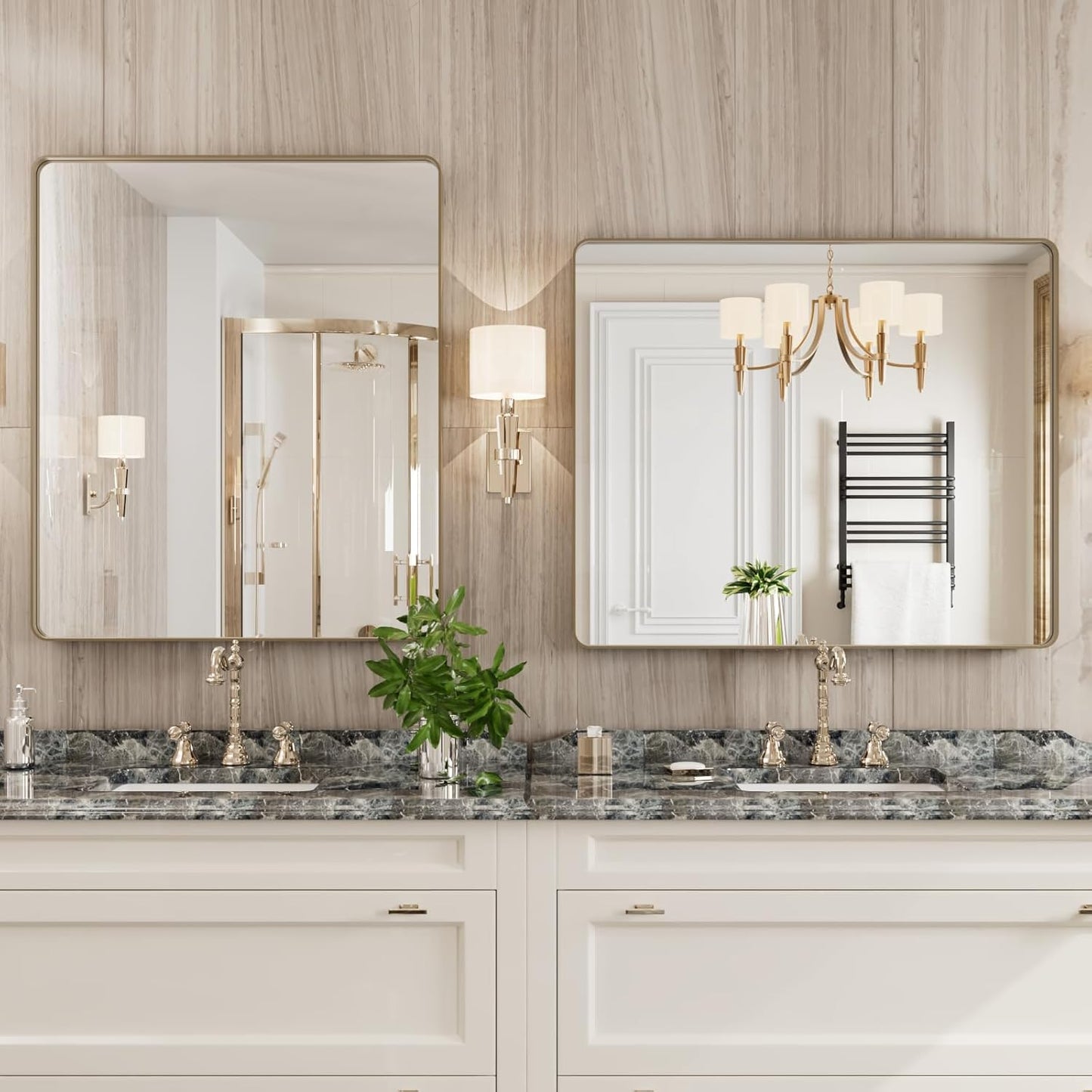 Bronze Bathroom Mirror 30x36 Inch, Brushed Bronze Metal Frame Mirror for Wall, Rounded Rectangle Bathroom Vanity Mirror with Tempered Glass, Anti-Rust, Horizontal/Vertical