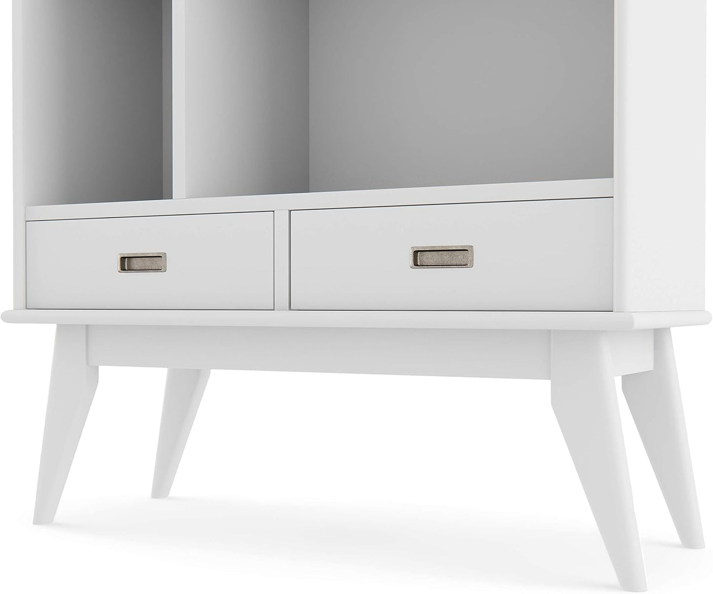 SIMPLIHOME Draper Bookcase - 64 inch Tall Solid Hardwood Wide Storage Bookshelf in White, Mid-Century Modern Storage for Living Room, Study Room or Office with Adjustable Shelves and Tapered Legs