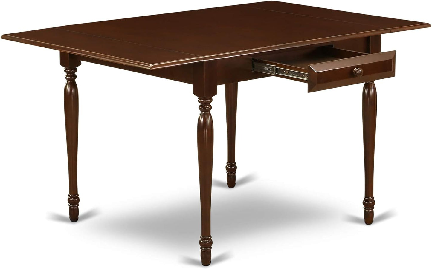 East West Furniture MZLA5-MAH-04 5 Piece Dining Room Furniture Set Includes a Rectangle Dining Table with Dropleaf and 4 Light Tan Linen Fabric Upholstered Chairs, 36x54 Inch, Mahogany