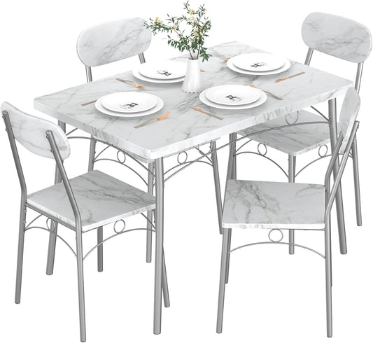 VECELO 5-Piece Dining Table Set for 4, Kitchen Rectangular Dinette with Wooden Chairs for Small Space, Apartment, Breakfast Nook, White