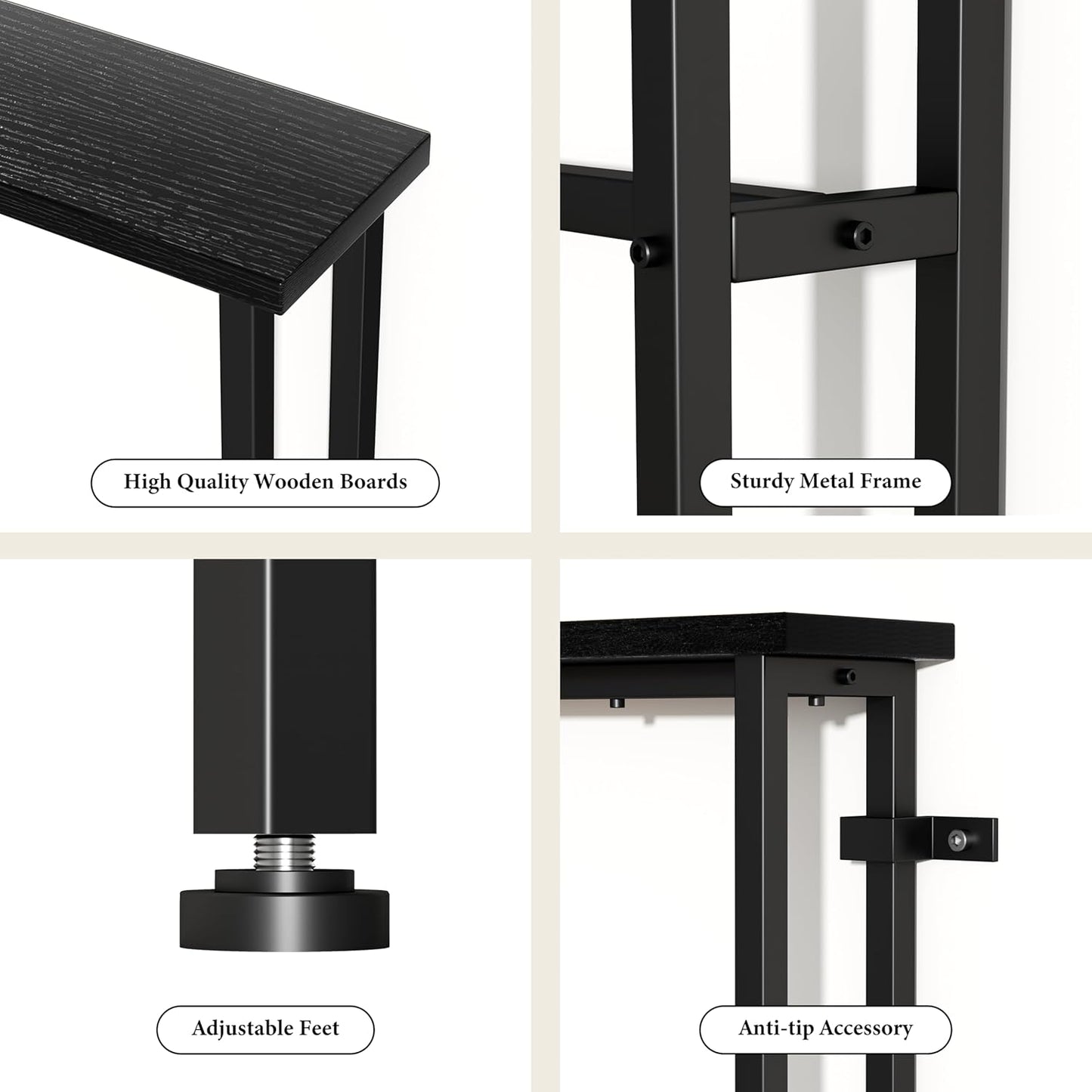 GRLEAF 39" Narrow Console Sofa Table with Built-in Power Strip (4 AC Outlets & 4 USB Ports) – 4.9ft Power Cord, Metal Frame, Easy Assembly, Ideal for Behind Couch, Hallway, and Home Office | Black