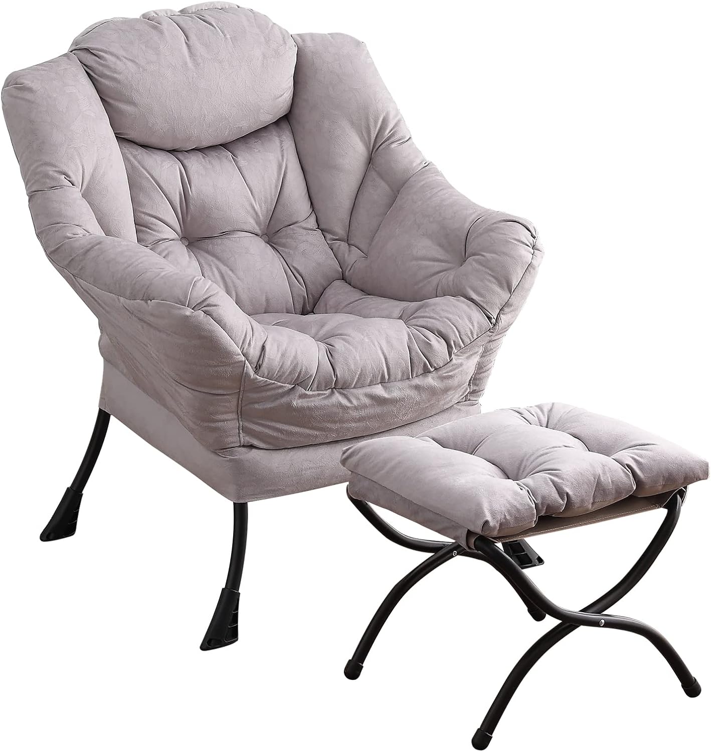 Lazy Chair with Ottoman, Modern Chair with Folding Footrest, Lounge Accent Chair, Comfortable Reading Chair, Oversized Armchairs for Bedroom, Study, Living Room, Courtyard (Light Grey)