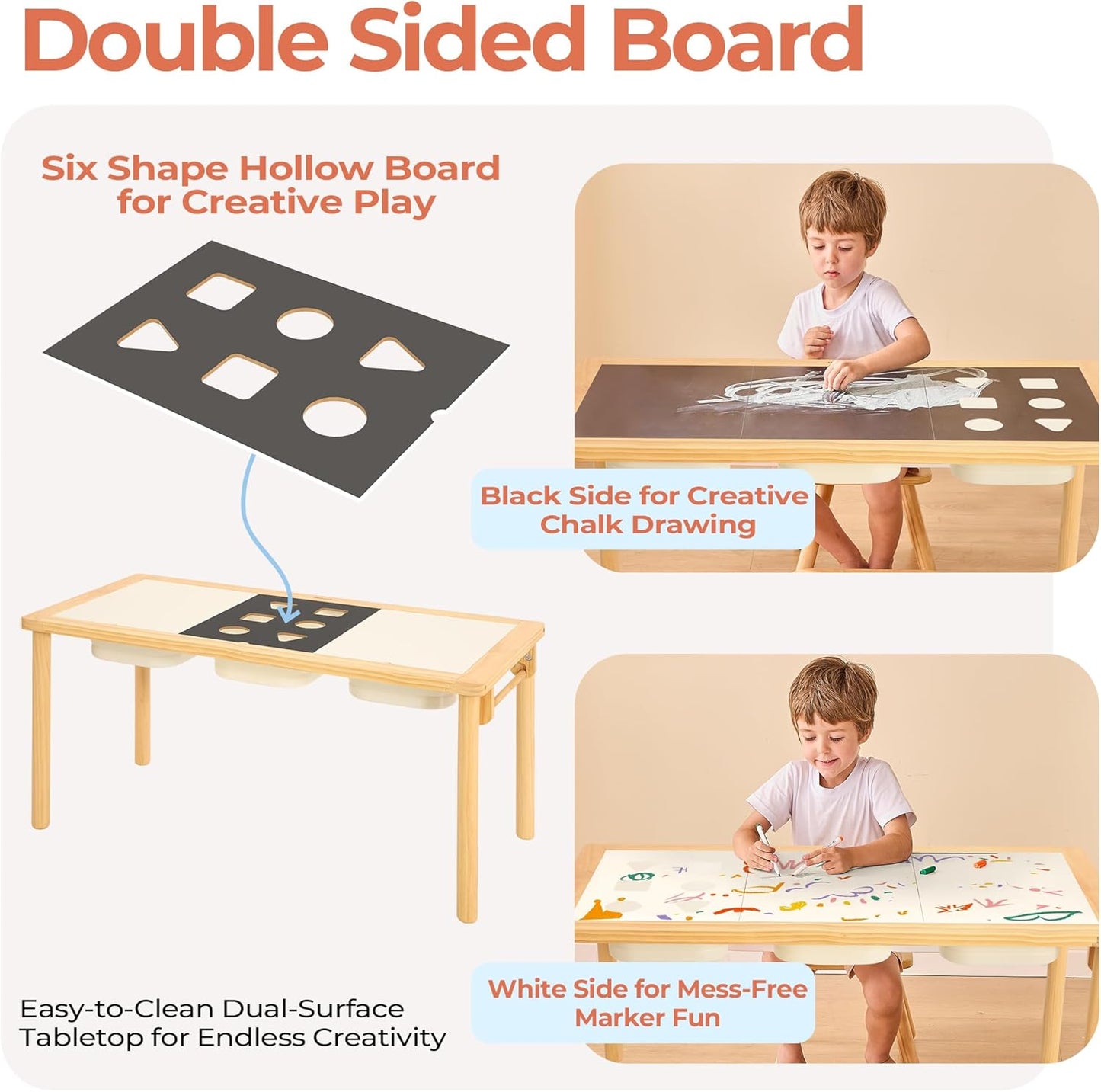 Sensory Table for Toddlers with 3 Storage Bins, Wooden Activity Table with Double-Sided Boards, Sand and Water Play, Indoor & Outdoor Use