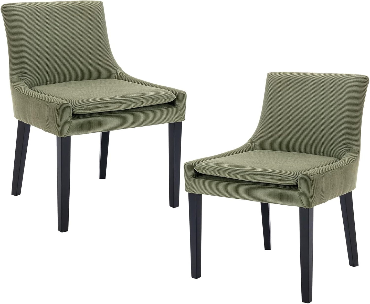 COLAMY Modern Dining Chairs Set of 2, Upholstered Corduroy Accent Side Chairs with Mid Back and Wood Legs for Living Room/Dining Room- Light Green