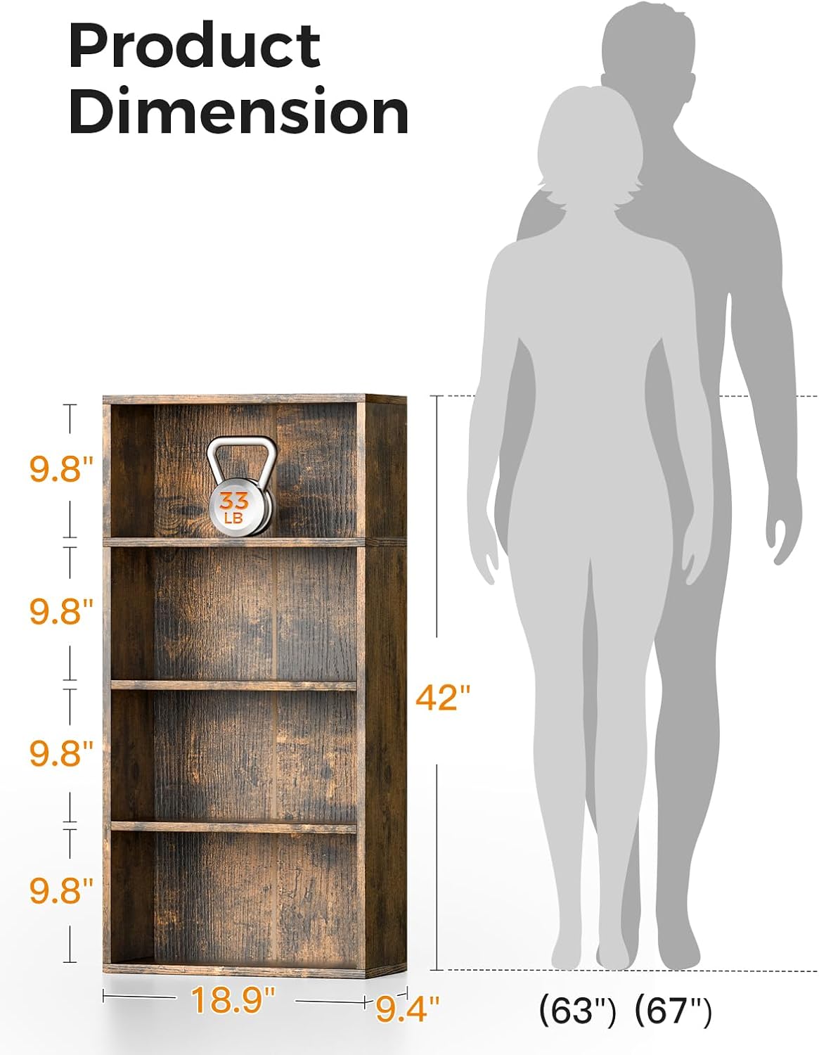 Casaottima 4-Tier Open Bookshelf and Bookcase, Floor Standing Display Storage Shelves for Living Room, Tall Book Shelf for Bedroom, Home Office, Dining Room, Vintage