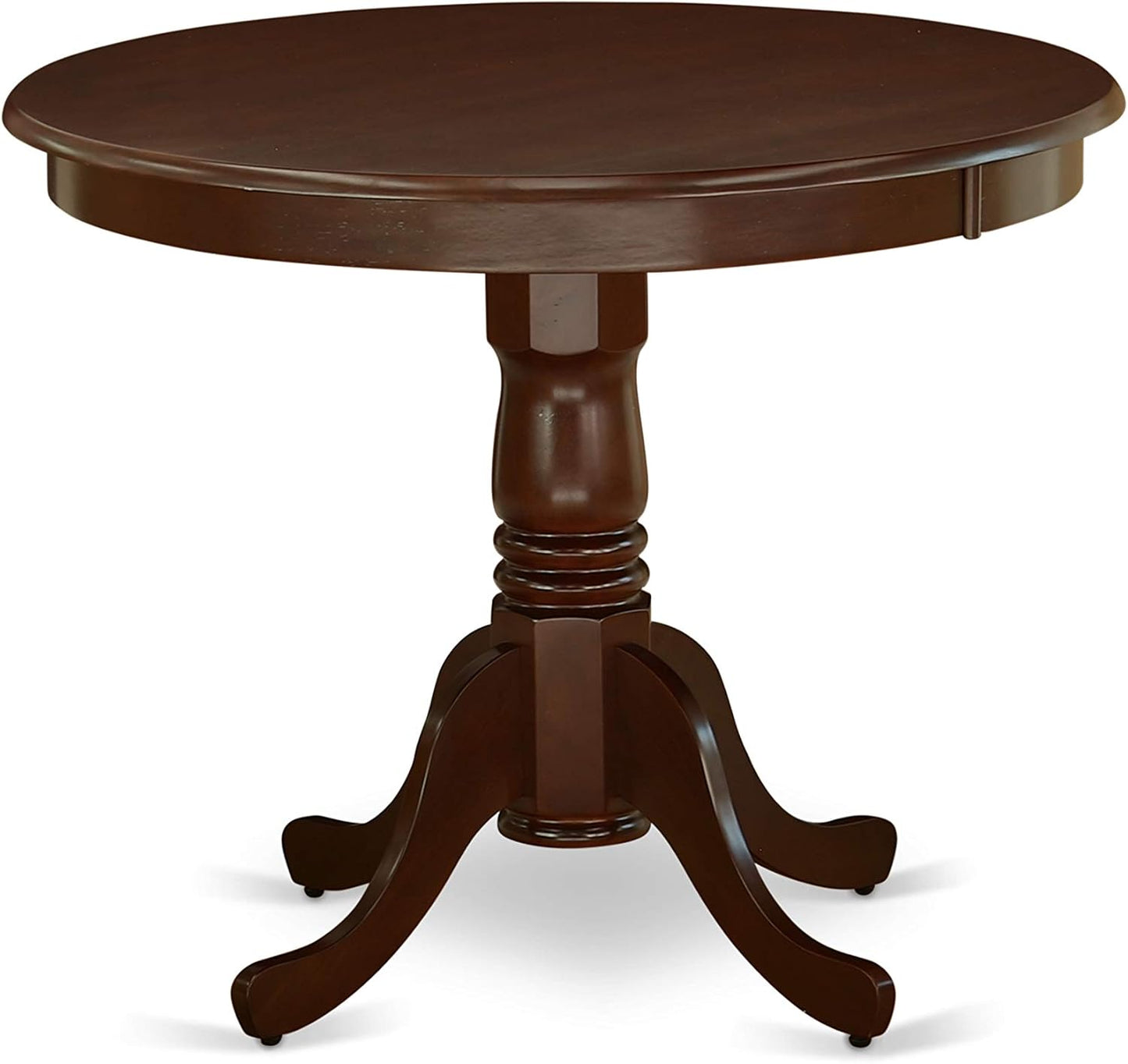 East West Furniture ANNO5-MAH-W 5 Piece Dining Set Includes a Round Dining Room Table with Pedestal and 4 Wood Seat Chairs, 36x36 Inch, Mahogany