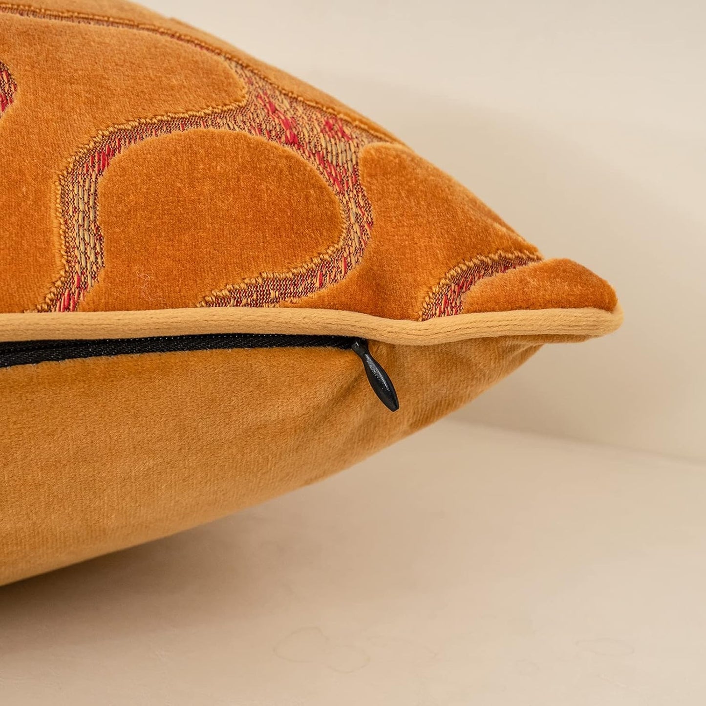 Yangest Orange Yellow Square Throw Pillow Cover Wavy Velvet Cushion Cover Modern Zippered Pillowcase for Sofa Couch Bedroom Living Room Chair, 18 x 18 Inch