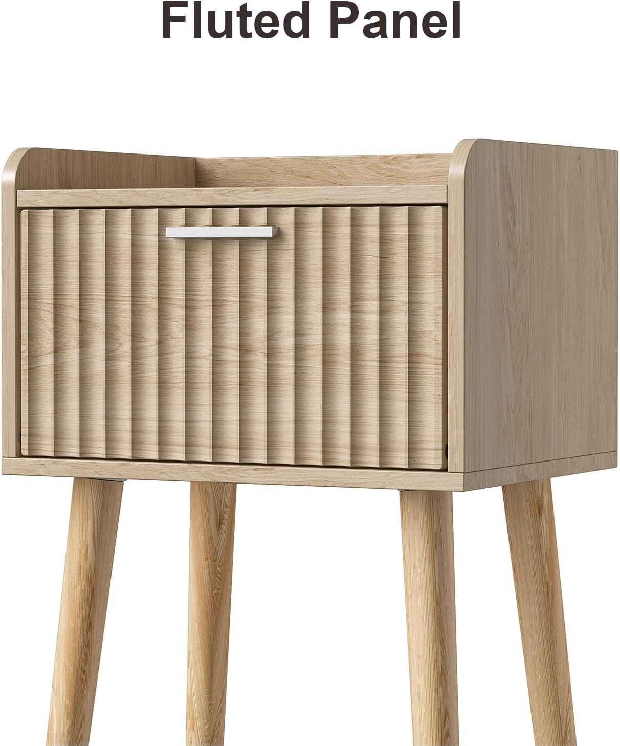 LAATOOREE Nightstand Set of 2, Small Bed Side Table with Fluted Door, End Table with Solid Wood Legs, Mid-Century Bedside Table for Bedroom Small Space