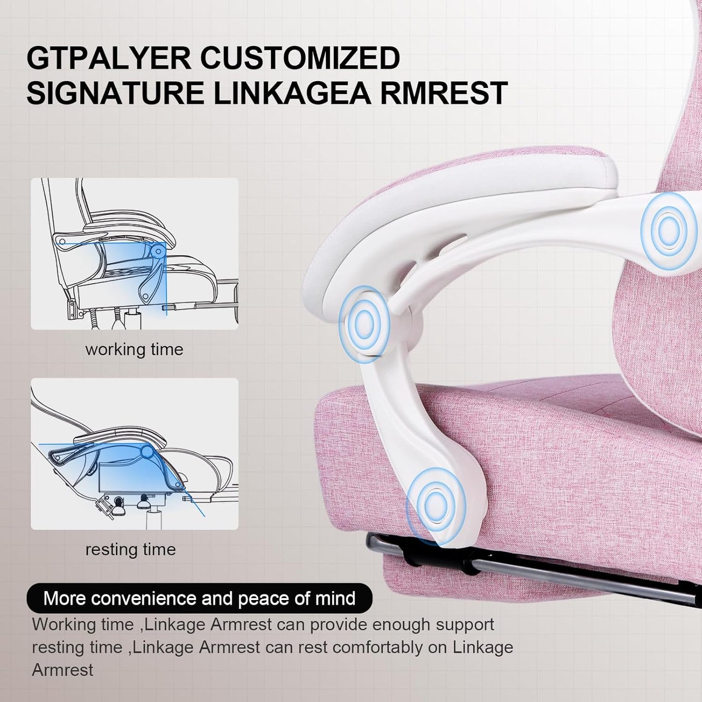 GTPLAYER Gaming Chair, Computer Office Chair with Pocket Spring Cushion, Linkage Armrests and Footrest, High Back Ergonomic Computer Chair with Lumbar Support Task Chair with Footrest