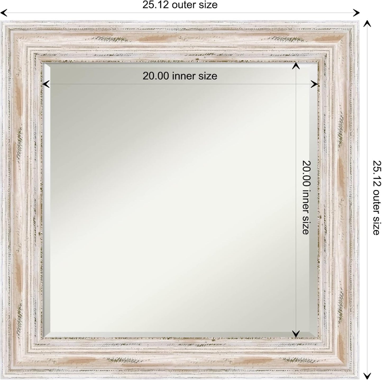 Amanti Art White Bathroom Mirror for Over Sink, 25x25 Alexandria White Wash Square Vanity Mirror, Medium Coastal Wood Frame, Hangs Horizonally and Vertically, Bathroom Wall Decor, Beveled Edge from WI