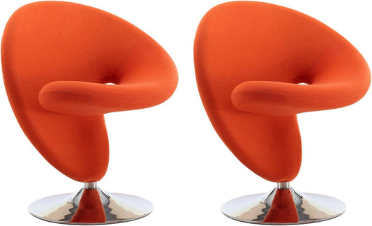 Manhattan Comfort Curl Swivel Accent Chair Set of 2 with 360° Turn, Fully Assembled, Wool Blend Upholstery, Modern Ergonomic Design with Polished Chrome Base, Living Room & Office, Set of 2, Orange