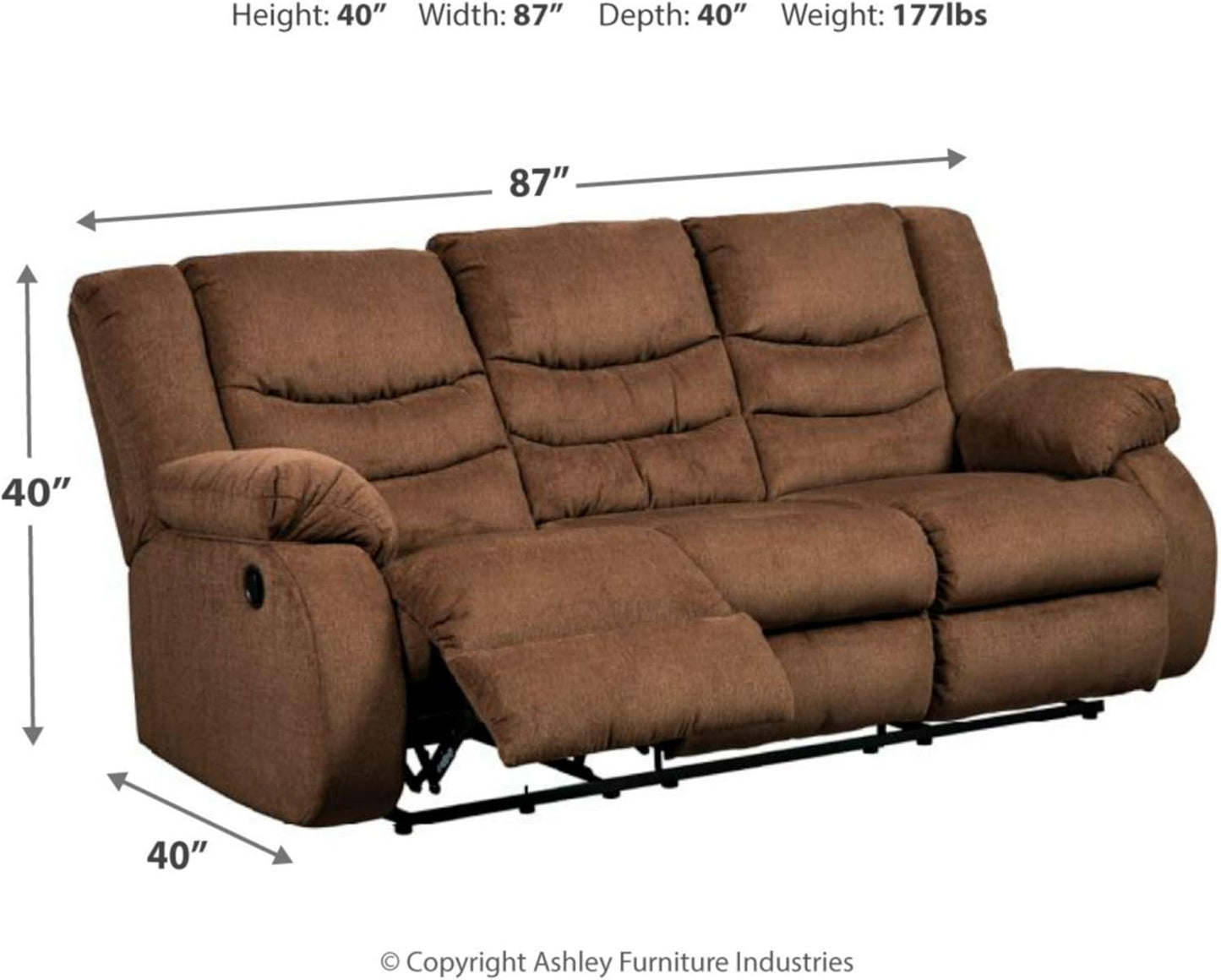 Signature Design by Ashley Tulen Upholstered Manual Pull-Tab Reclining Sofa, Dark Brown