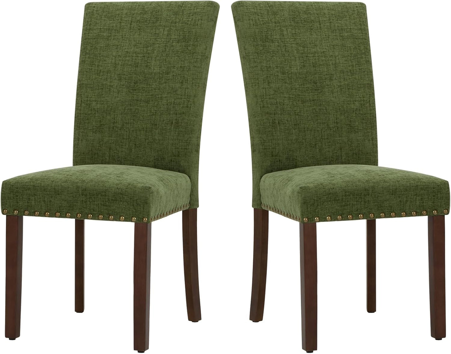 COLAMY Upholstered Parsons Dining Chairs Set of 2, Fabric Dining Room Kitchen Side Chair with Nailhead Trim and Wood Legs - Green