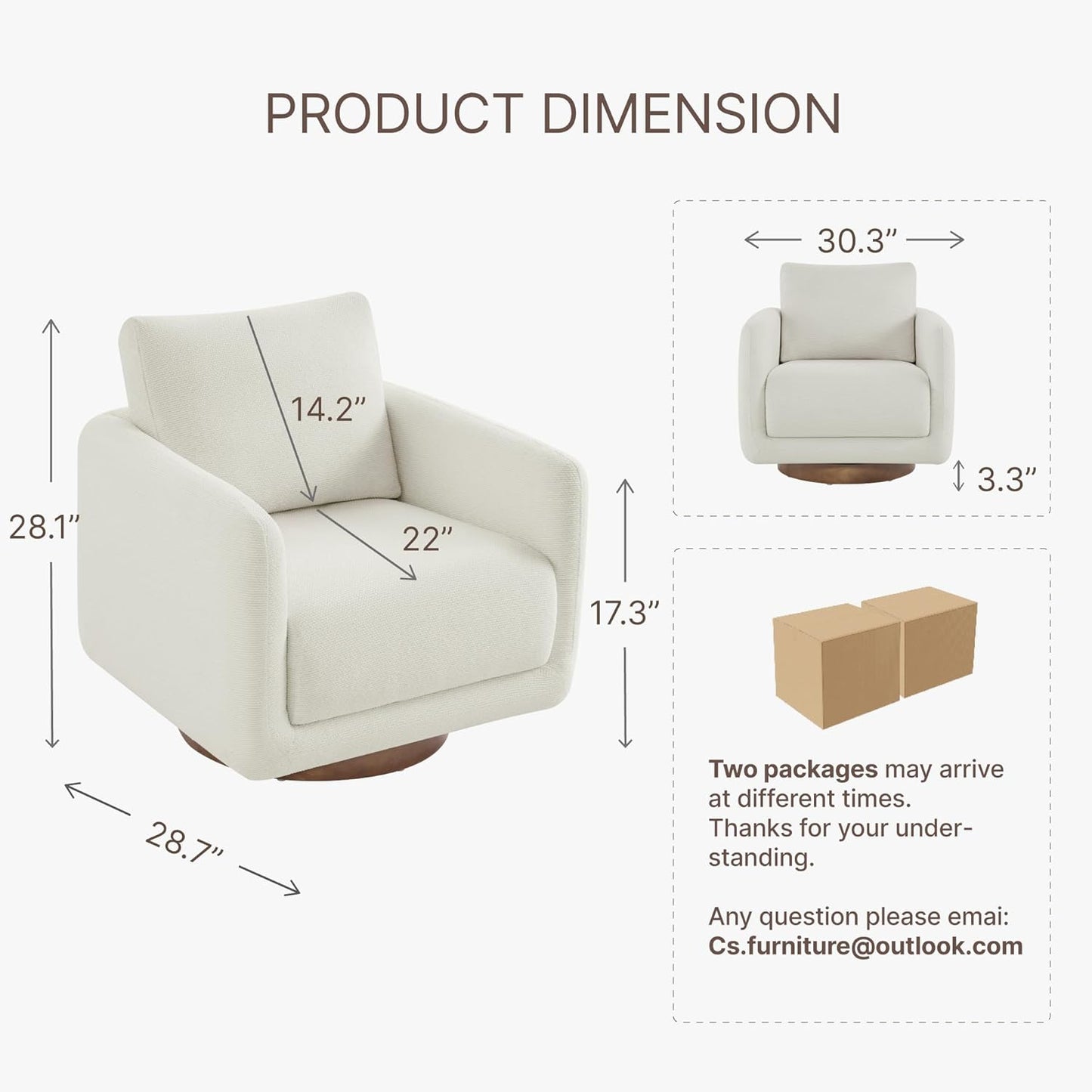 Modern Swivel Accent Chair, 360° Rotating Round Barrel Armchair with Performance Fabric Upholstery for Living Room, Bedroom, Office, Reading Nook, Set of 2,Cream