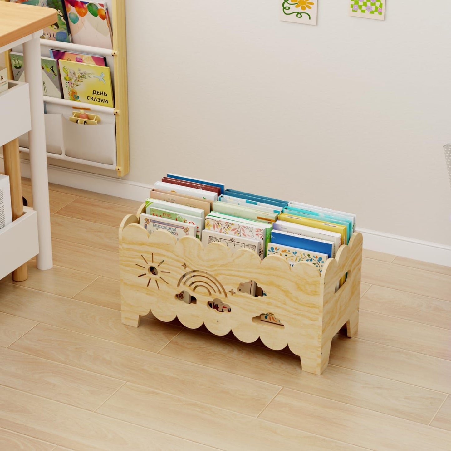 Wood Kids Bookshelf, Montessori Bookshelf, Suitable Kids Rooms, Nursery & Classroom, Kids Bookshelf and Toy Storage, Toddler Book Rack, Nursery Book Shelves, Kids Bookcase
