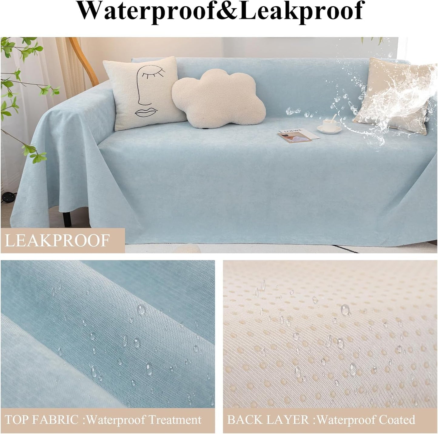 STACYPIK Waterproof Sky Blue Loveseat Couch Cover for Sectional, Couch Cover for Dogs, Anti-Slip Anti-Cat Scratch Furniture Protector for 2 Cushion Couch, Modern Couch Cushion Covers for Pets-71X90IN