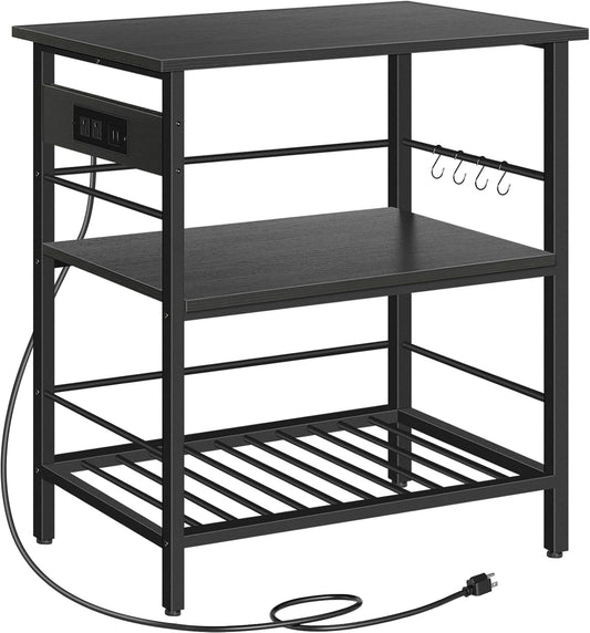 HOOBRO Kitchen Island with Storage, Kitchen Island Table with Power Outlet, 35.4" L 3 Tier Coffee Station and Microwave Stand, for Home, Kitchen and Dining Room, Black BB021ZD01