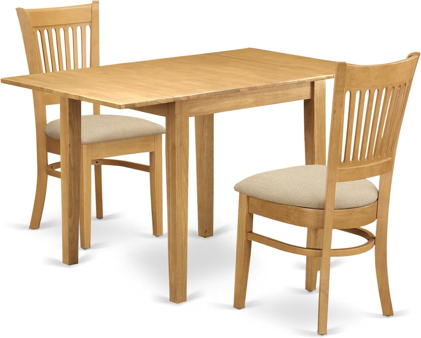 East West Furniture NDVA3-OAK-C 3 Piece Dining Room Furniture Set Contains a Rectangle Kitchen Table with Dropleaf and 2 Linen Fabric Upholstered Dining Chairs, 30x48 Inch, Oak