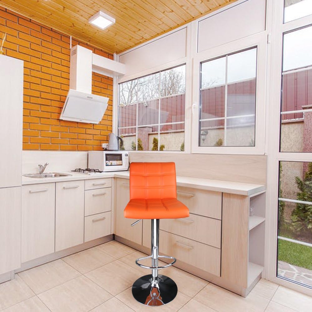 Modern Square PU Leather Adjustable Bar Stools with Back, Set of 2, Counter Height Swivel Stool by Leopard (Orange)